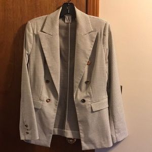 Worthington faux double breasted blazer taupe houndstooth pattern size S